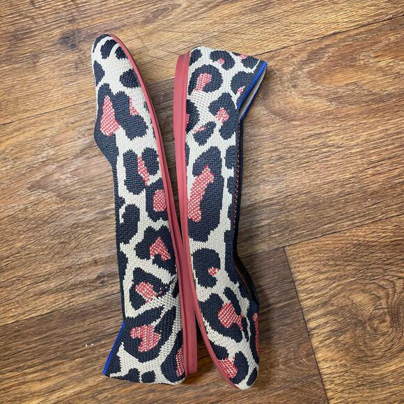 Rothy's Shoes Women's Red Cat Leopard Print Ballet Slip On Flats W 8.5 - Picture 3 of 16